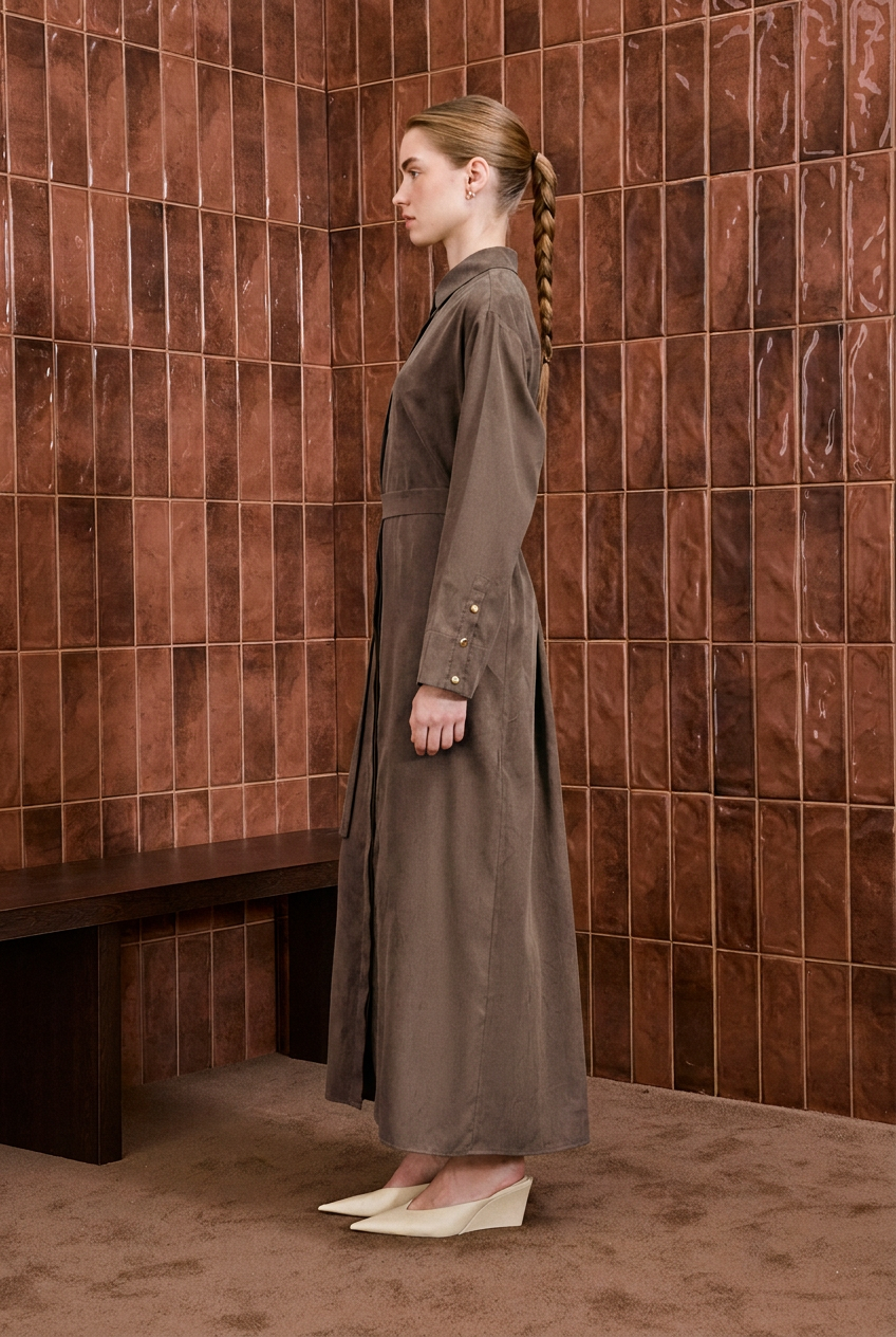 ELAN LYOCELL SHIRT DRESS BROWN