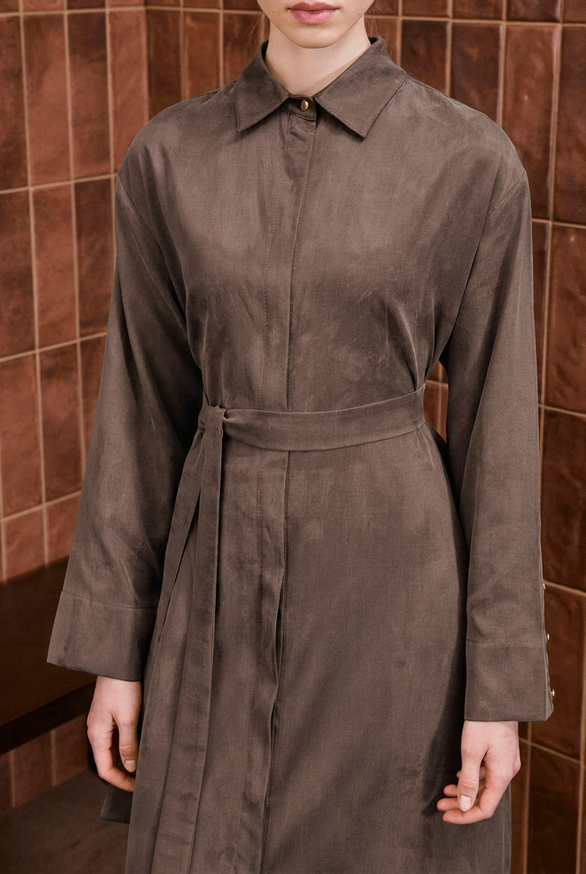 ELAN LYOCELL SHIRT DRESS BROWN
