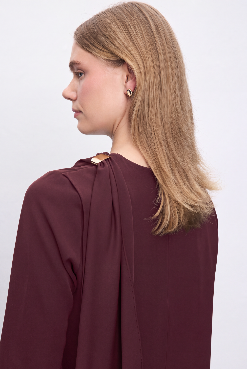 ELENORE CREPE SHAWL CAPE PANTS SET BURGUNDY