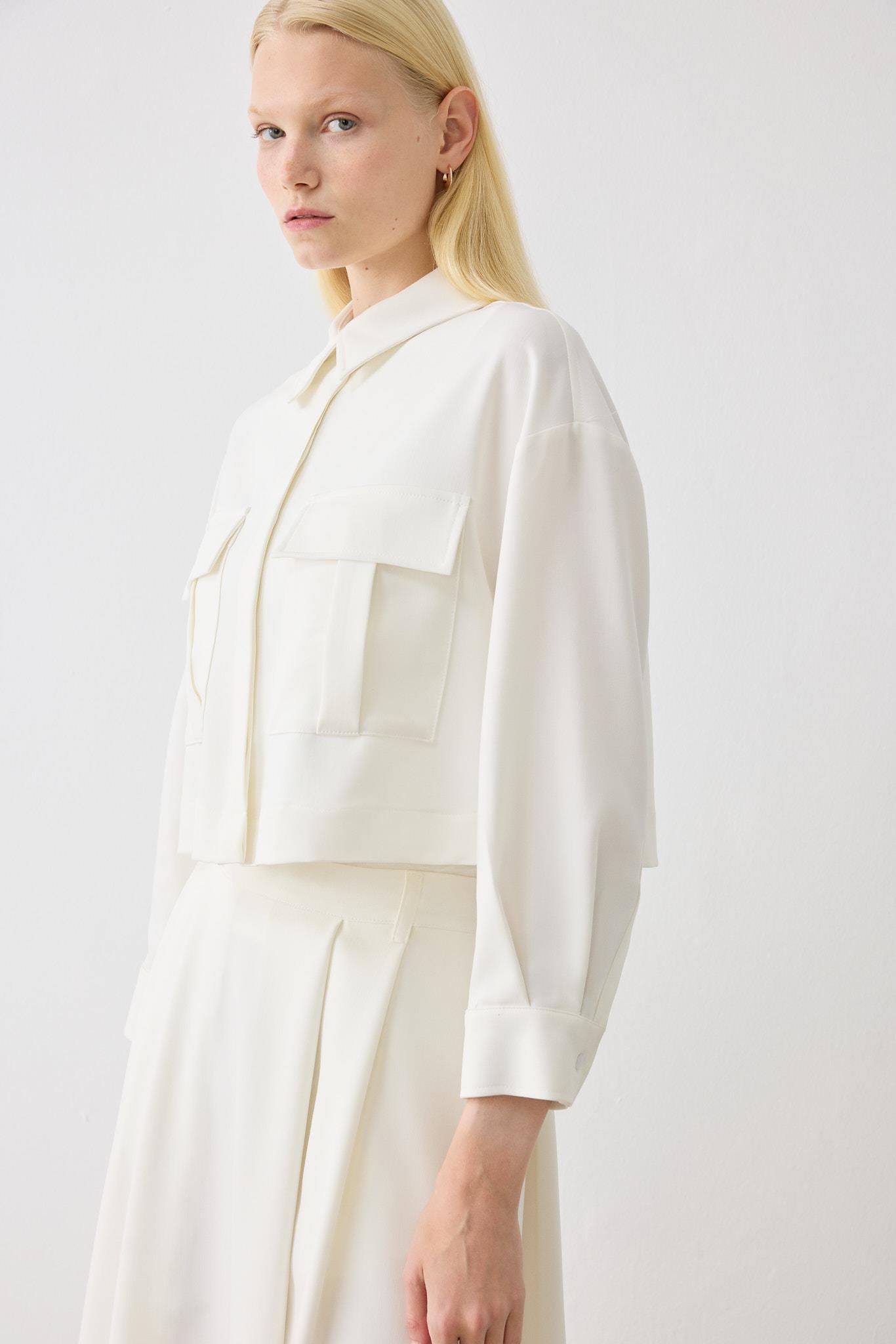ELIZA POCKET CROPPED SHIRT ECRU