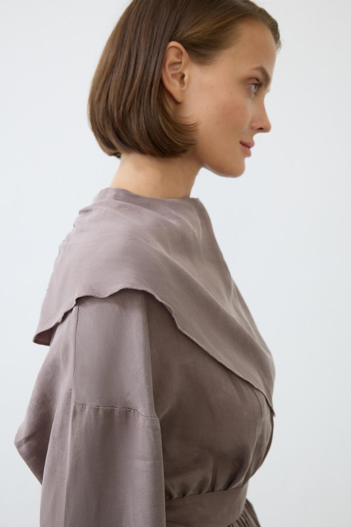 ELVA WASHED SILK SHAWL DETAILED DRESS ETOUPE