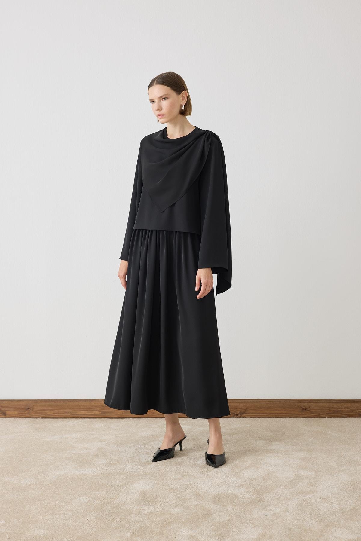 FERAL SHAWL DETAILED SKIRT SUIT BLACK