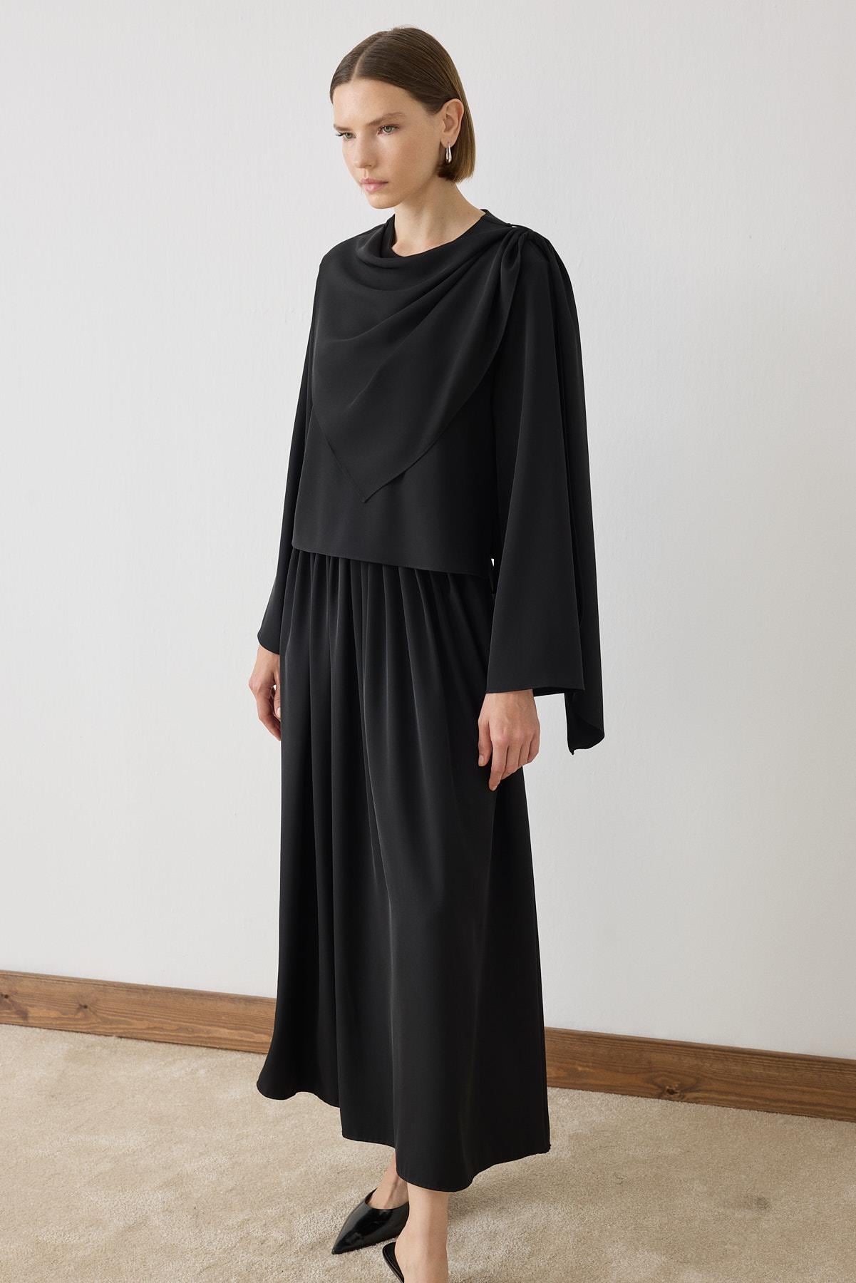 FERAL SHAWL DETAILED SKIRT SUIT BLACK