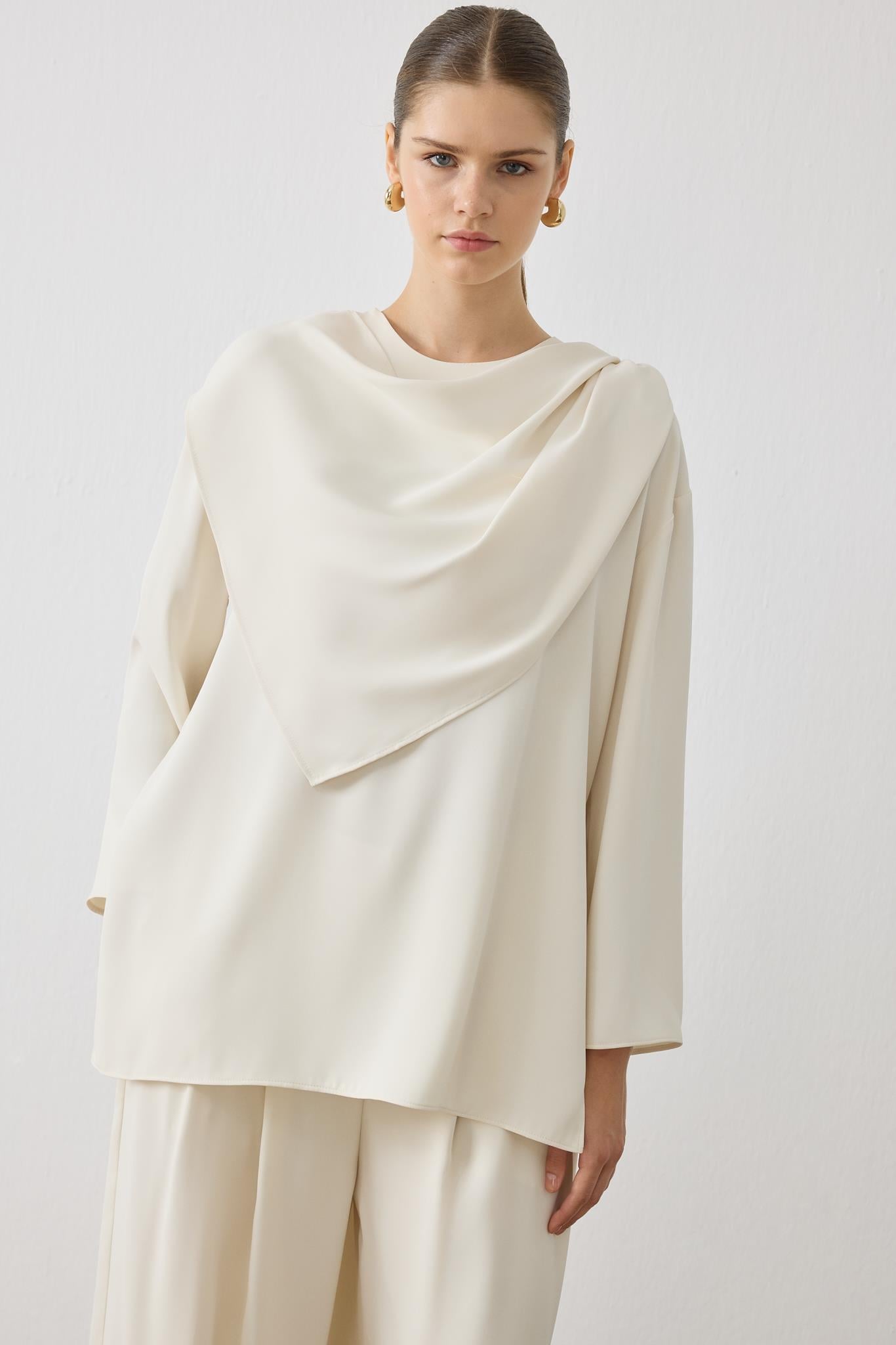 FERAL SHAWL DETAILED PANTS SUIT ECRU