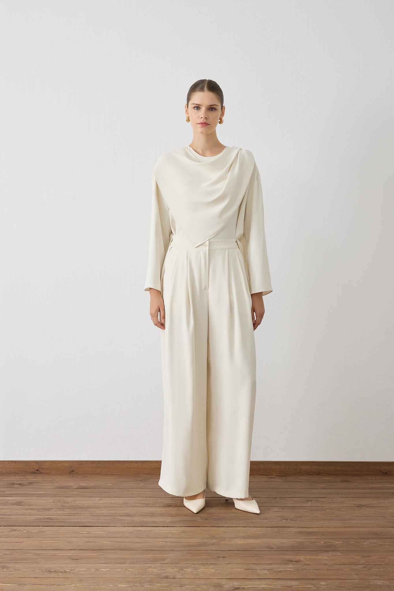 FERAL SHAWL DETAILED PANTS SUIT ECRU