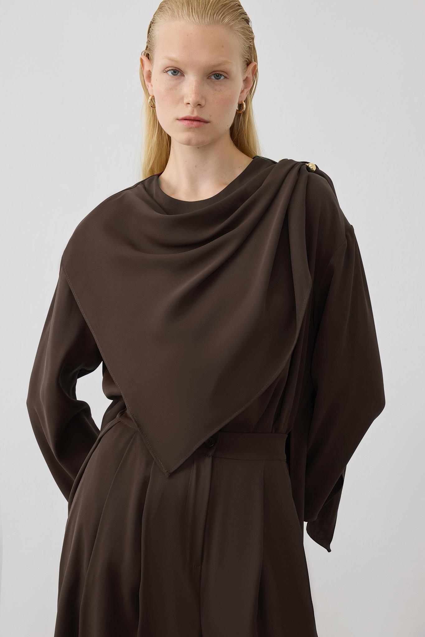 FERAL SHAWL DETAILED PANTS SUIT BROWN