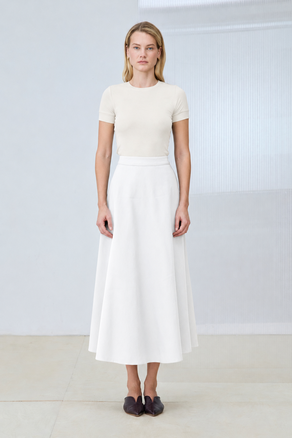 FLAM GABARDINE FLARED SKIRT WHITE