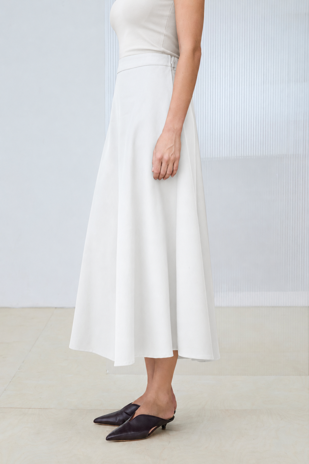 FLAM GABARDINE FLARED SKIRT WHITE