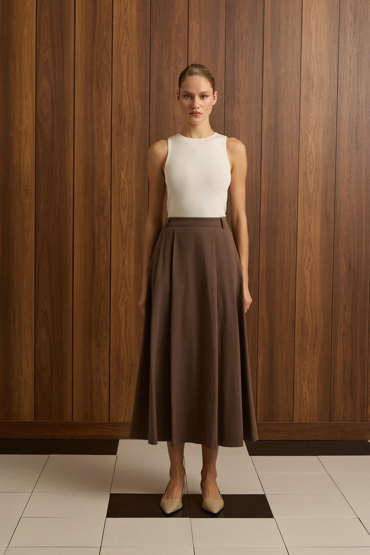 FLAM PLEATED SKIRT BROWN