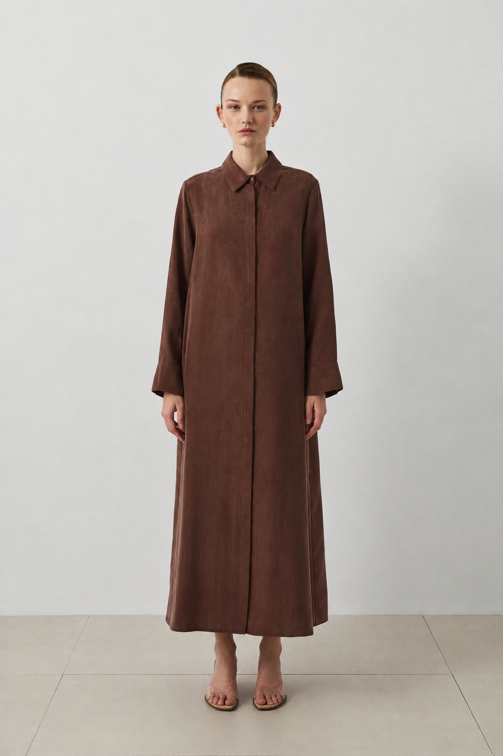 GLORIA WASHED SILK SHIRT DRESS BROWN