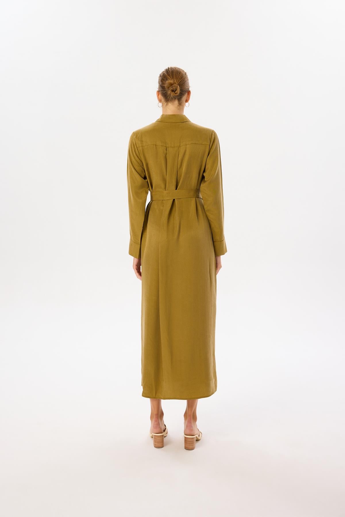 GLORIA WASHED SILK SHIRT DRESS GREEN