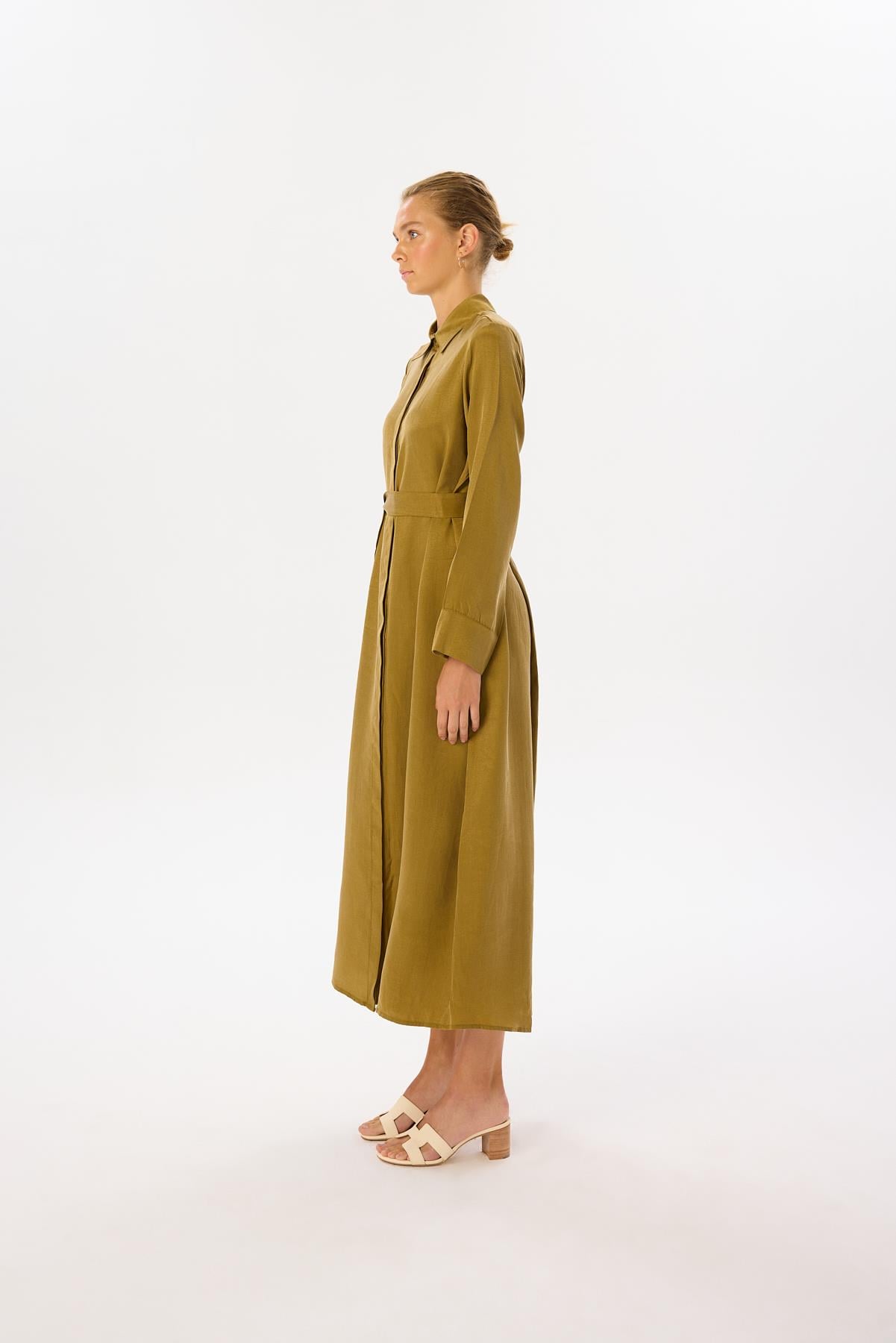 GLORIA WASHED SILK SHIRT DRESS GREEN