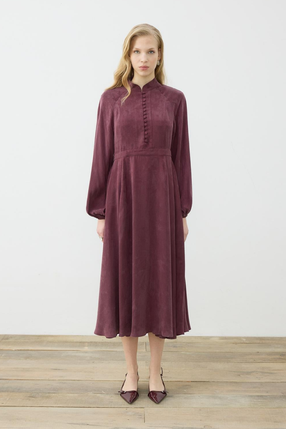 GLORIA HALF STRAPPED SHIRT DRESS BURGUNDY
