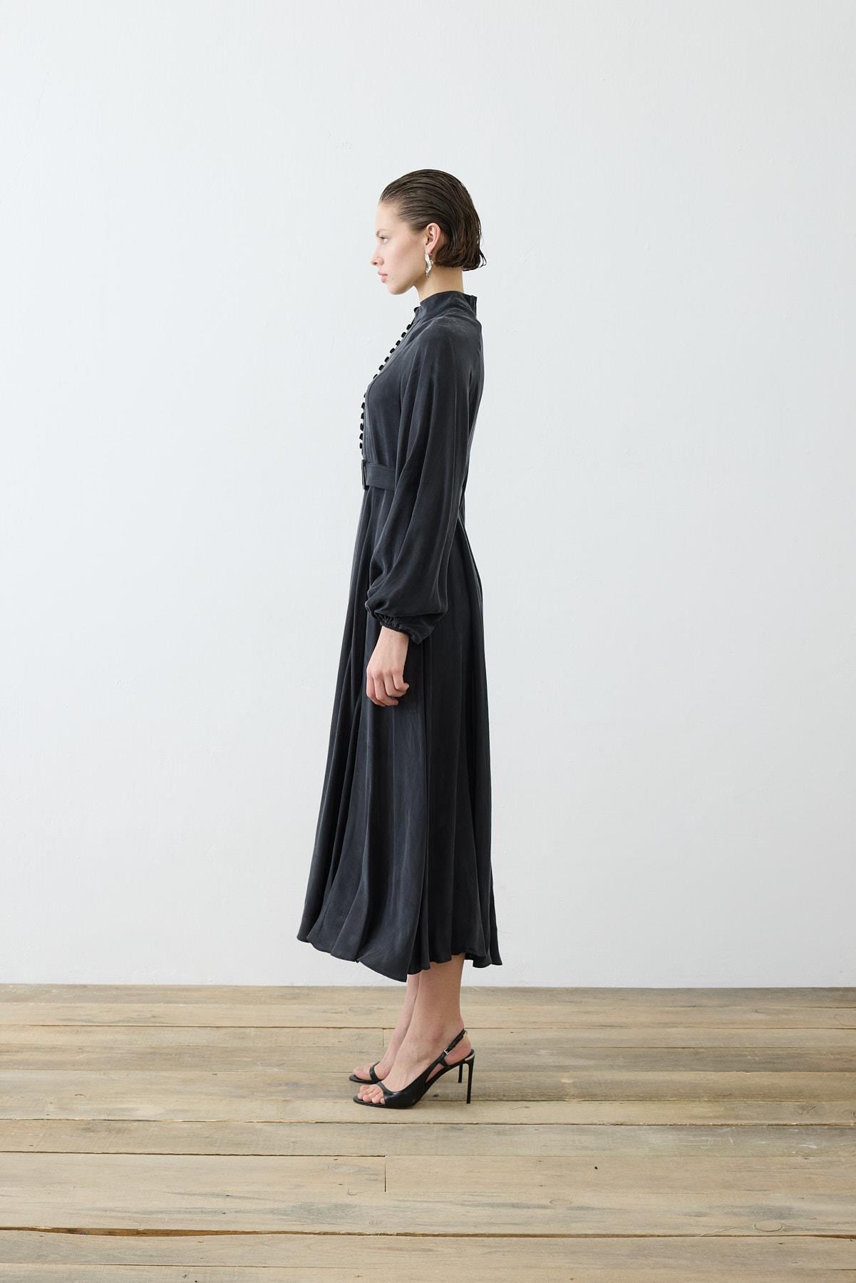 GLORIA HALF STRAPPED SHIRT DRESS BLACK