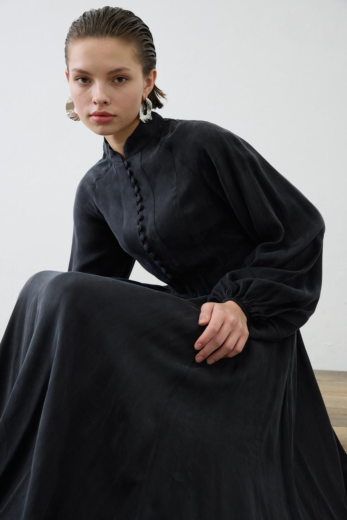 GLORIA HALF STRAPPED SHIRT DRESS BLACK