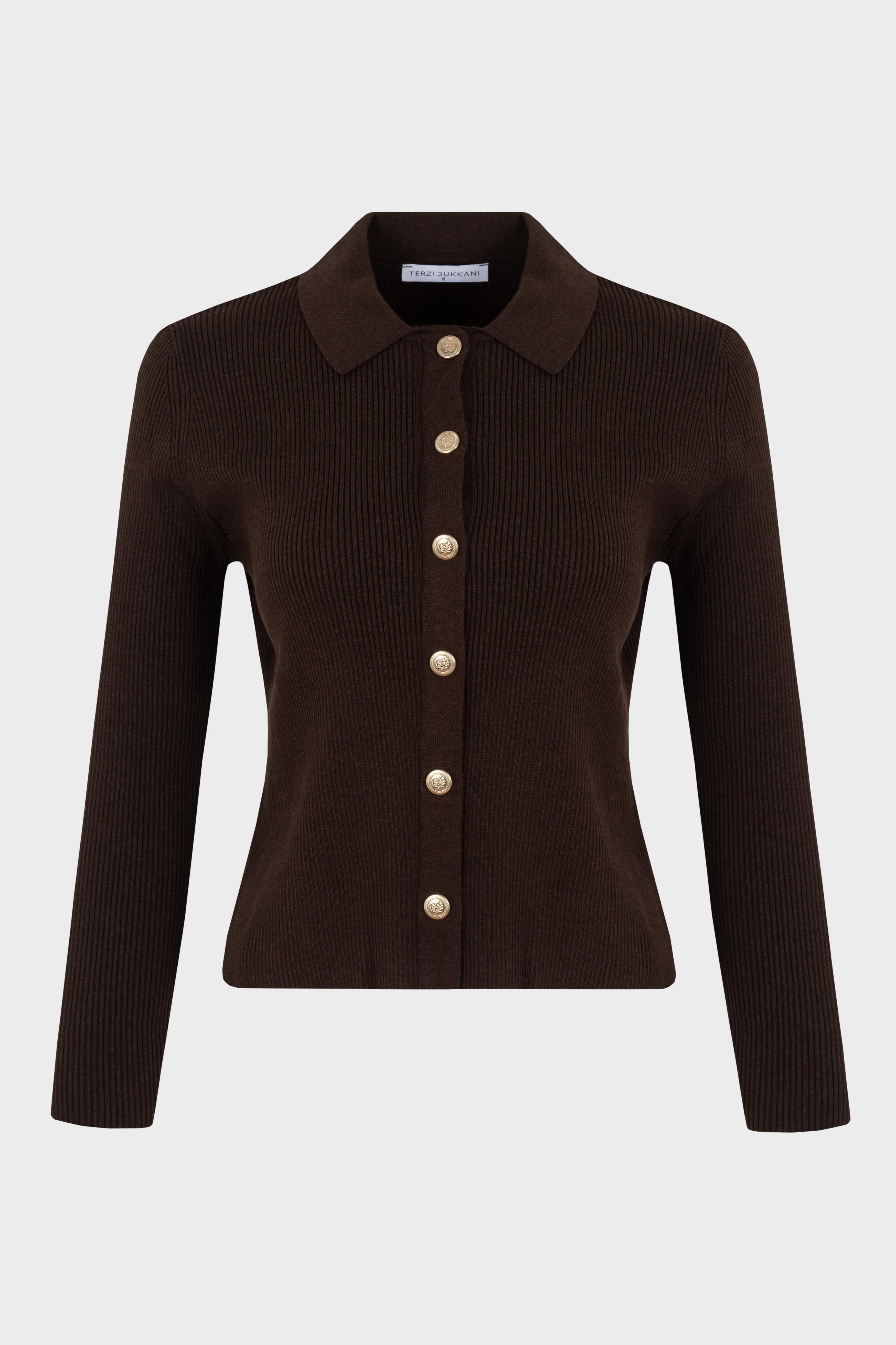 GOLD COTTON KNIT CARDIGAN BROWN
