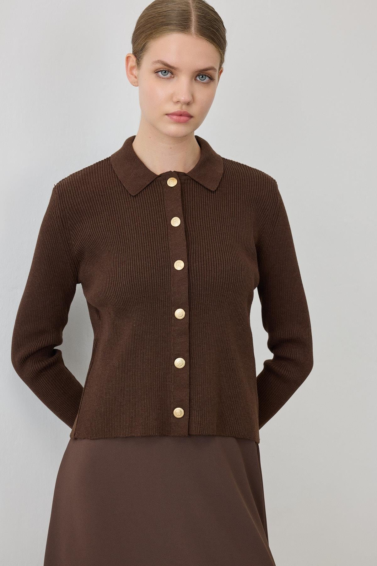 GOLD COTTON KNIT CARDIGAN BROWN