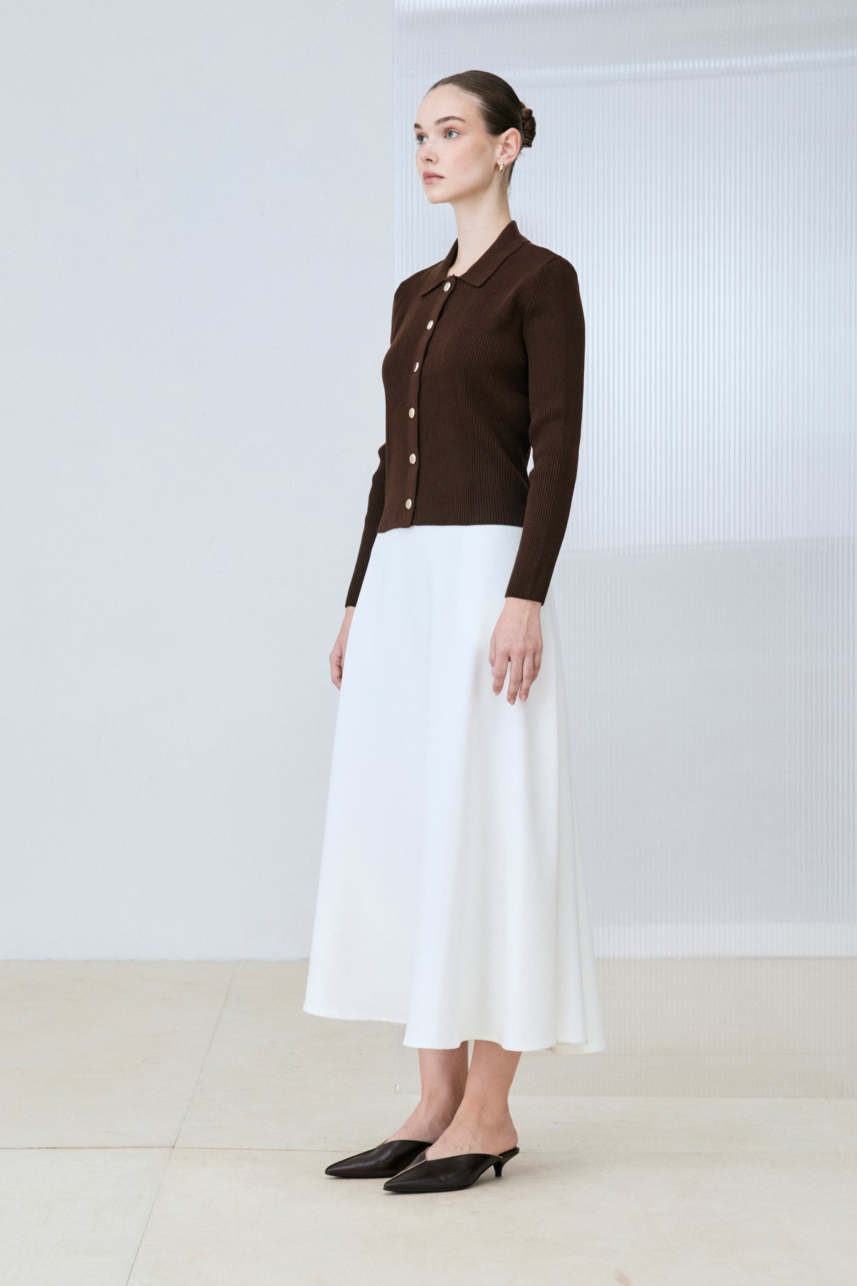 GOLD COTTON KNIT CARDIGAN BROWN
