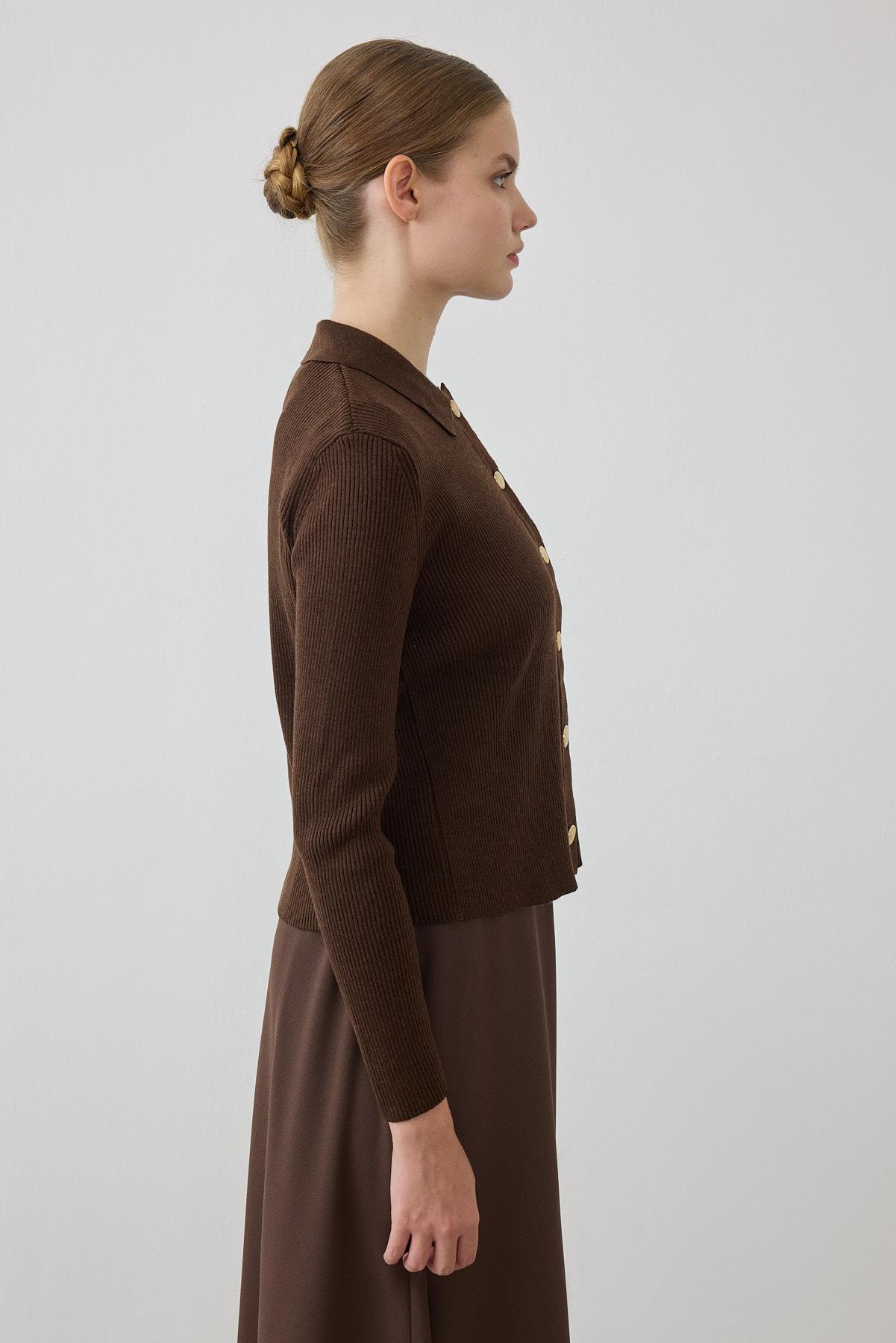 GOLD COTTON KNIT CARDIGAN BROWN