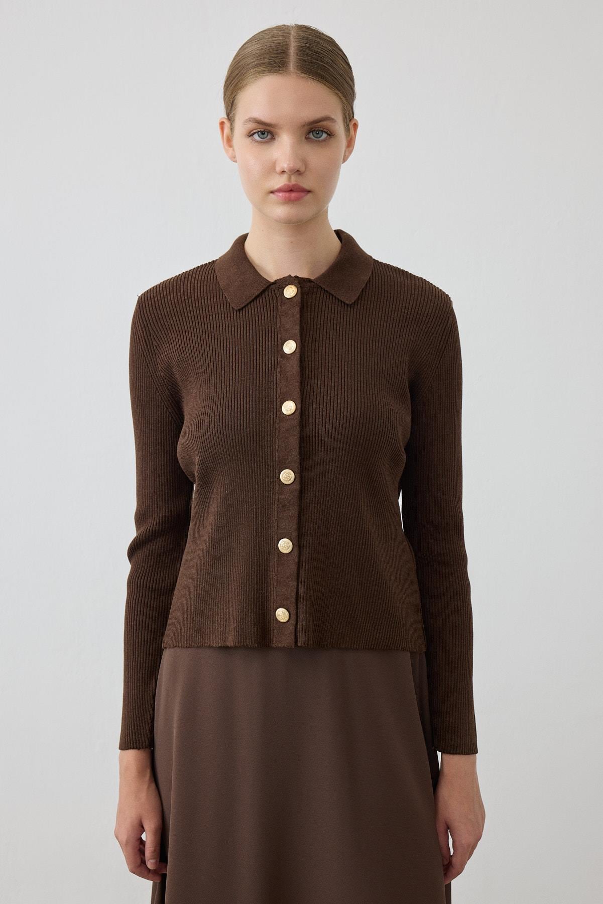 GOLD COTTON KNIT CARDIGAN BROWN