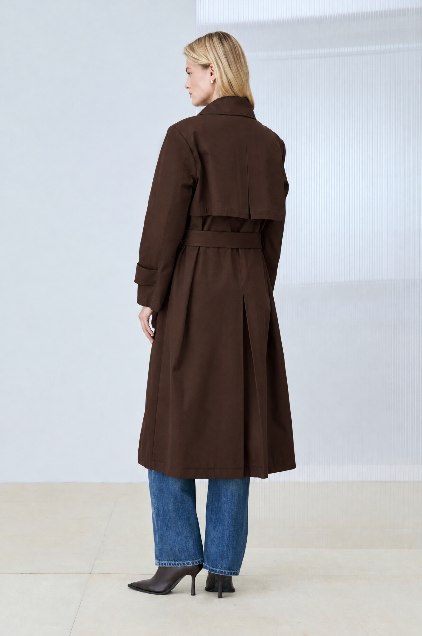 GOLDEN LONG TRENCH COAT BROWN