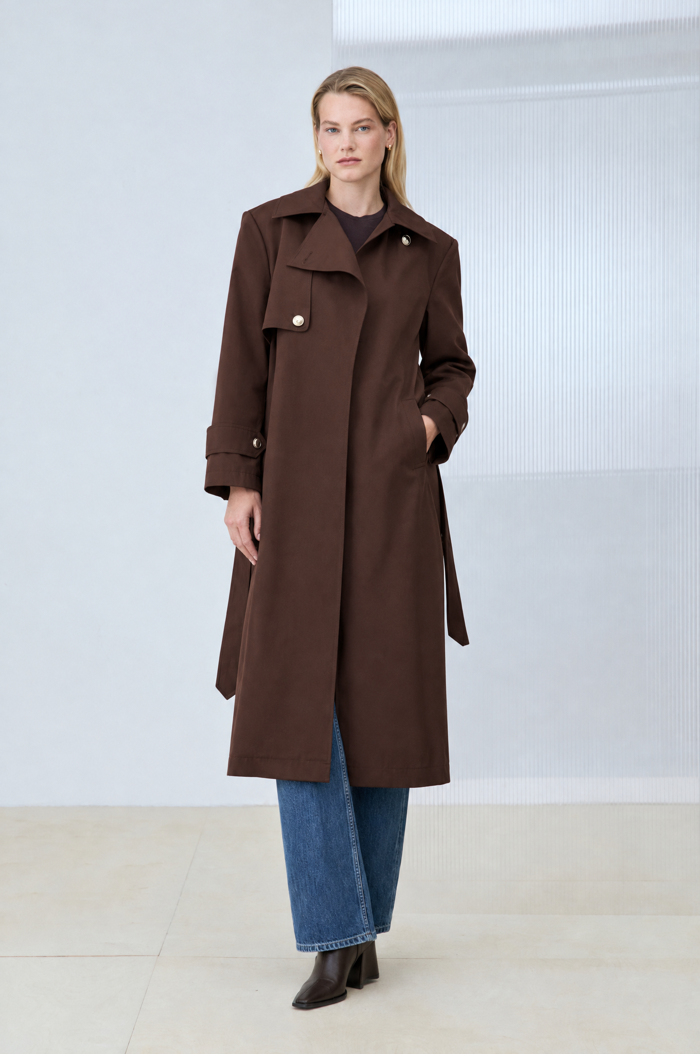 GOLDEN LONG TRENCH COAT BROWN