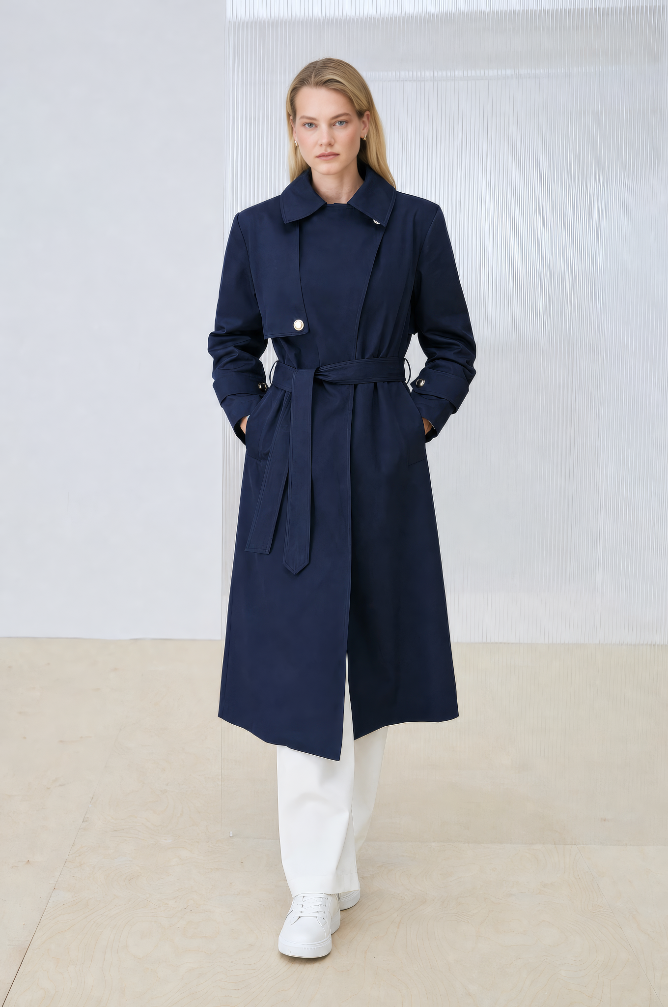 GOLDEN LONG TRENCH COAT NAVY BLUE