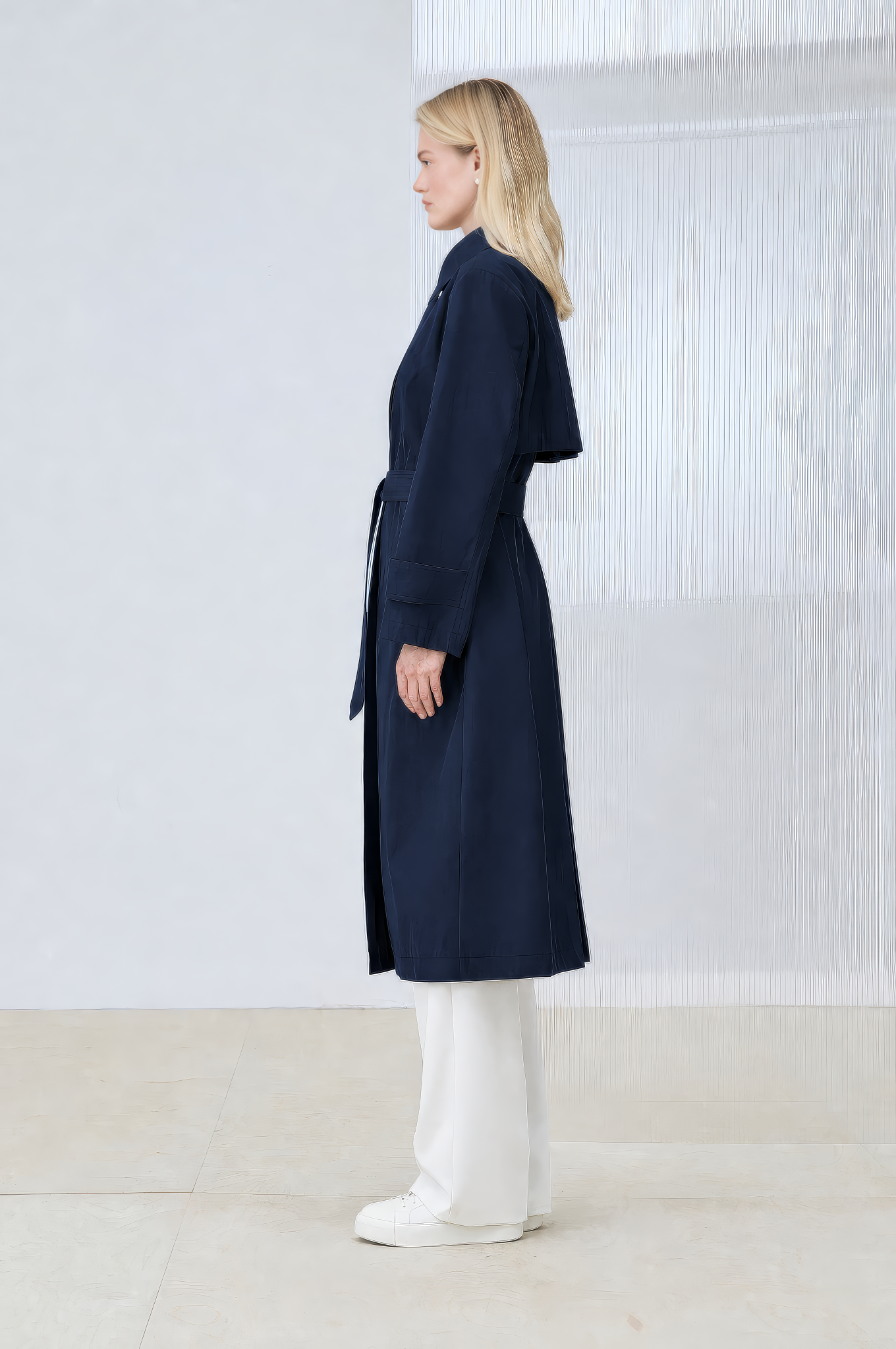 GOLDEN LONG TRENCH COAT NAVY BLUE