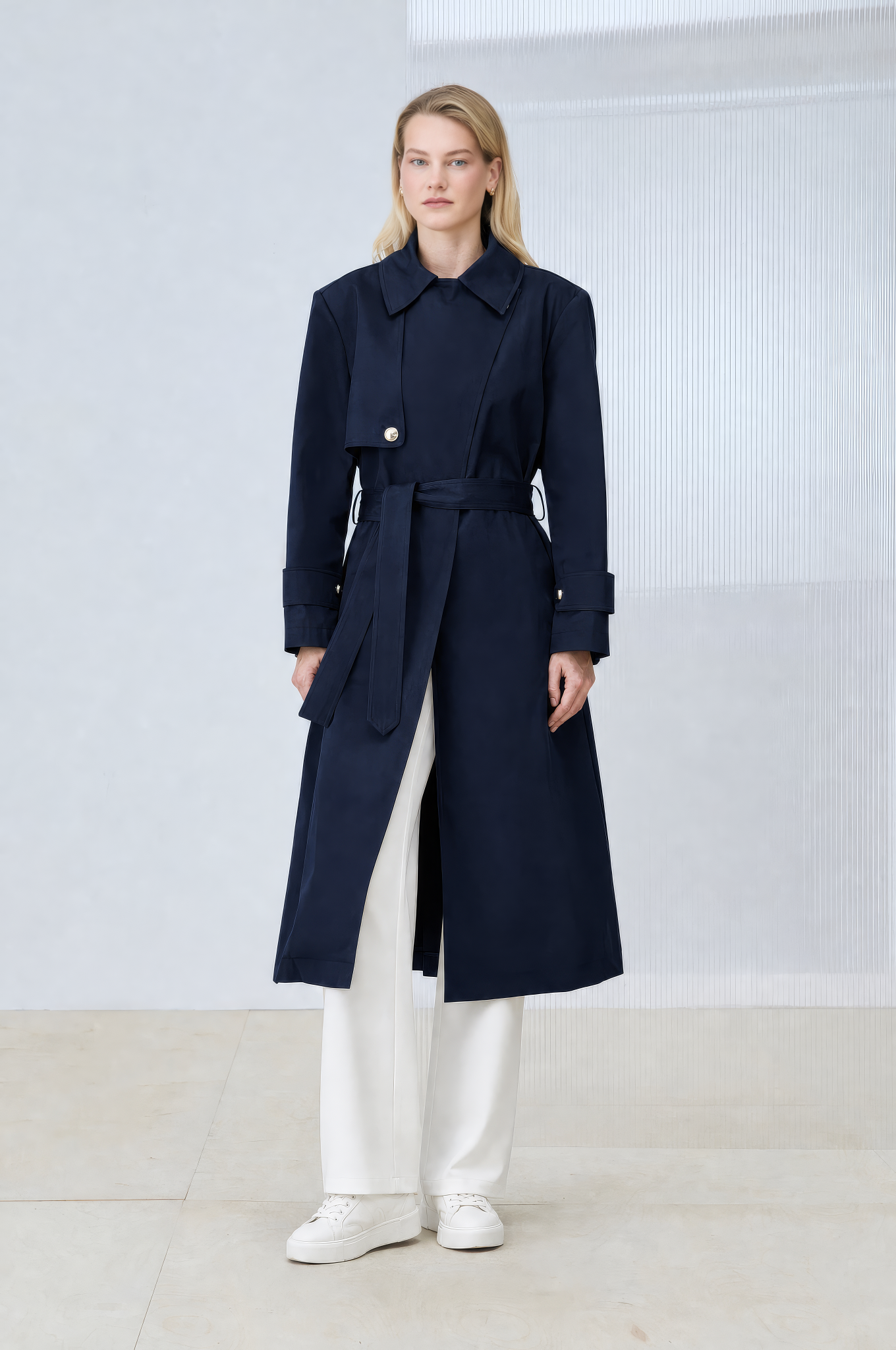 GOLDEN LONG TRENCH COAT NAVY BLUE