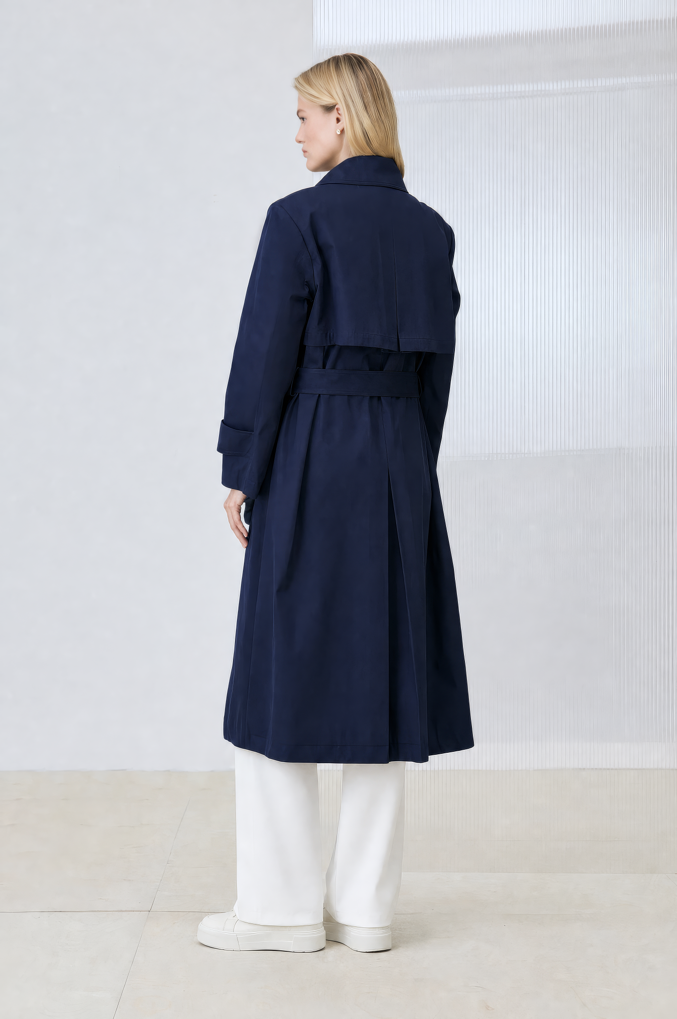 GOLDEN LONG TRENCH COAT NAVY BLUE