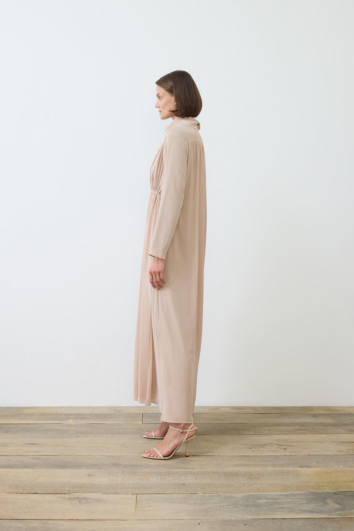 HELEN TEXTURED CHIFFON DRESS BEIGE