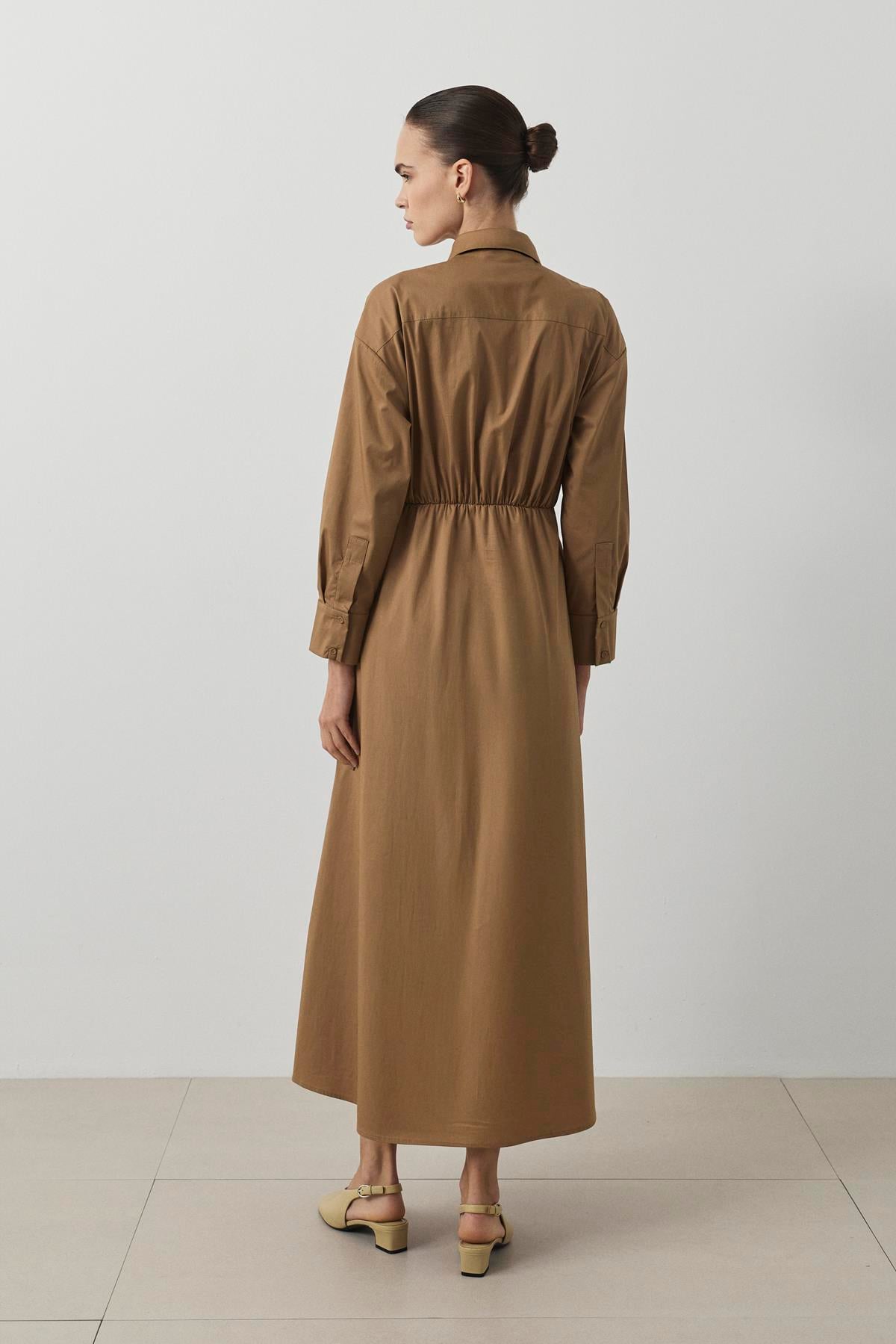 HERRY BÜZGÜLÜ KOTON ELBİSE CAMEL