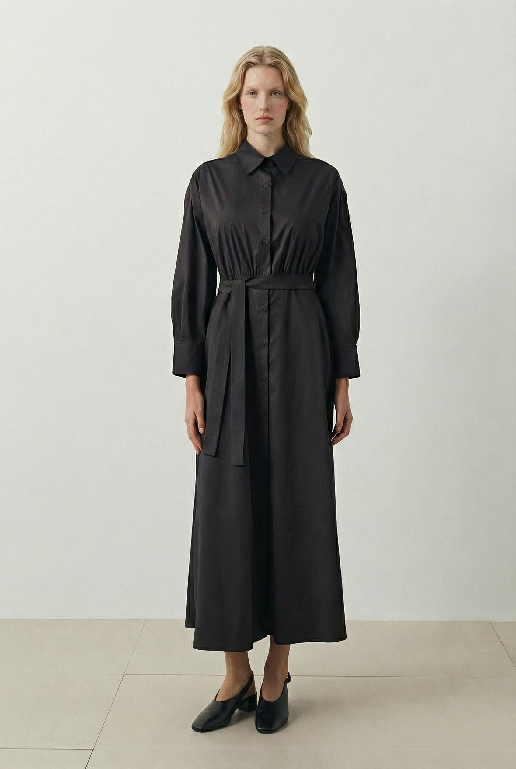 HERRY BÜZGÜLÜ KOTON ELBİSE SİYAH