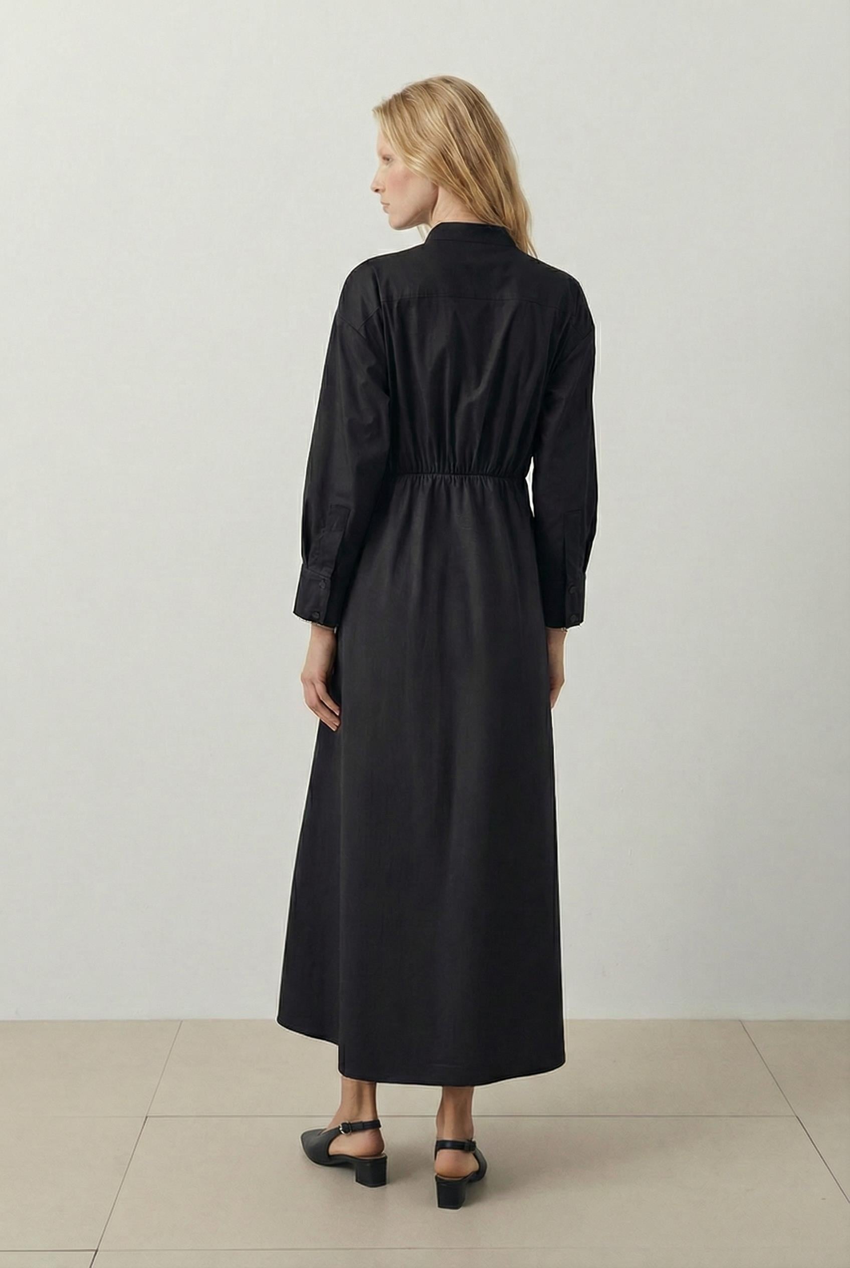 HERRY BÜZGÜLÜ KOTON ELBİSE SİYAH