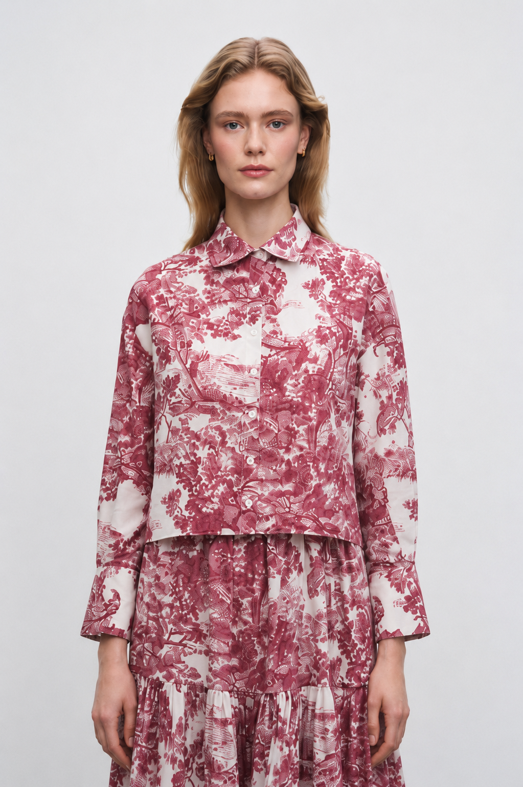 LADY PATTERNED VOUL SKIRT SUIT MAROON