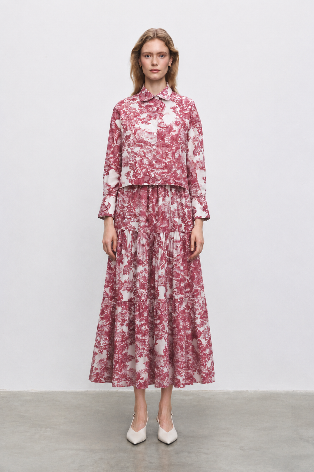 LADY PATTERNED VOUL SKIRT SUIT MAROON