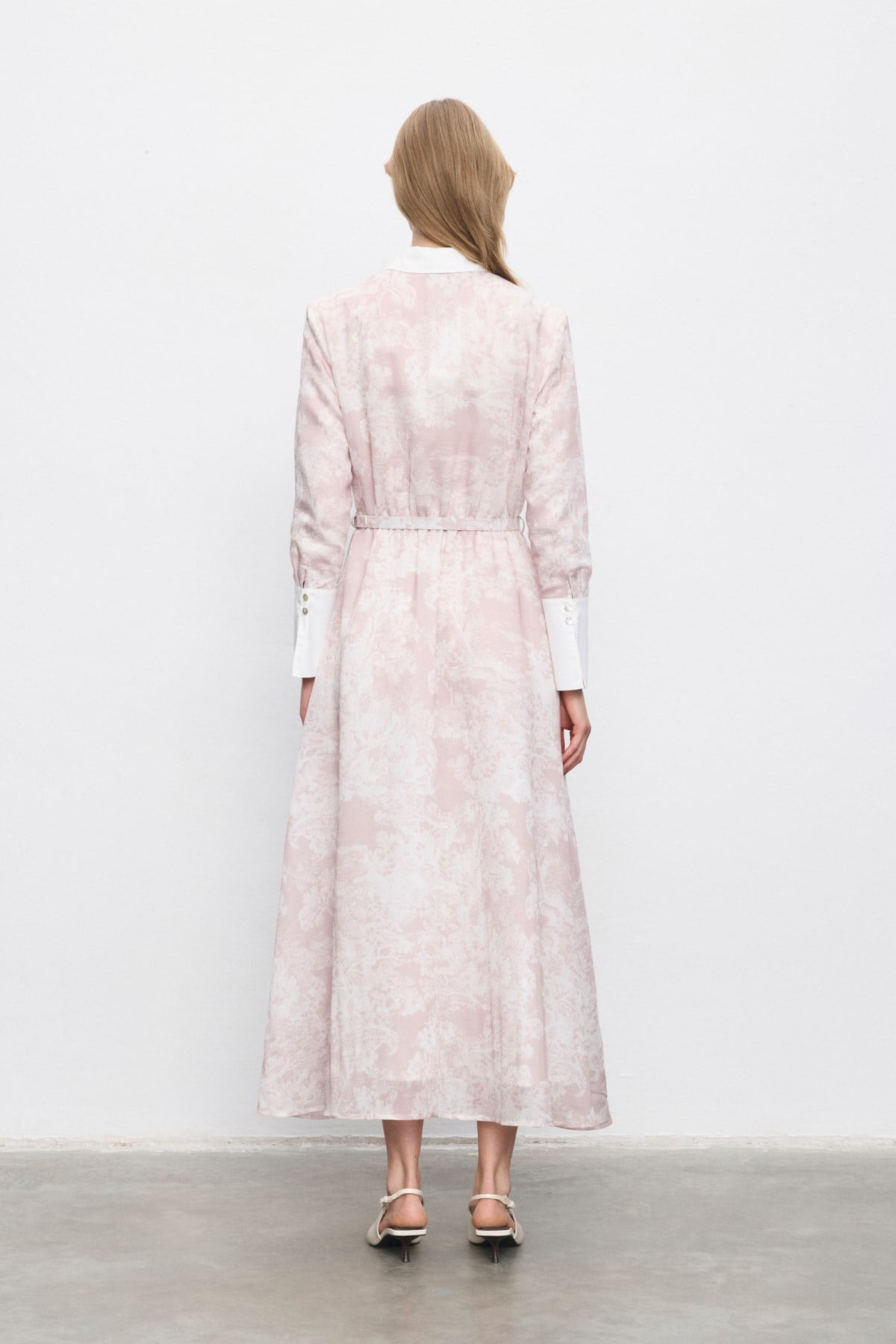 LADY LYOCELL DESENLİ YAKA DETAY ELBİSE PEMBE