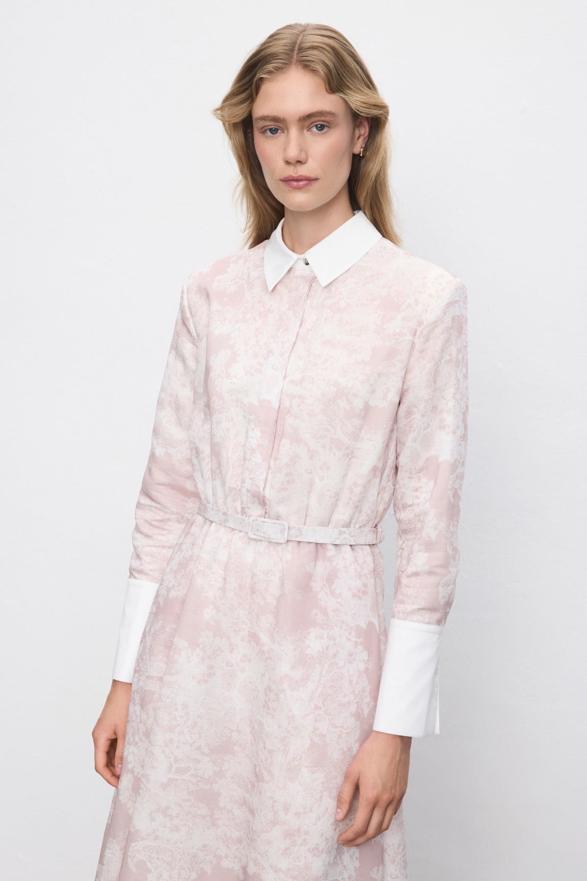 LADY LYOCELL DESENLİ YAKA DETAY ELBİSE PEMBE