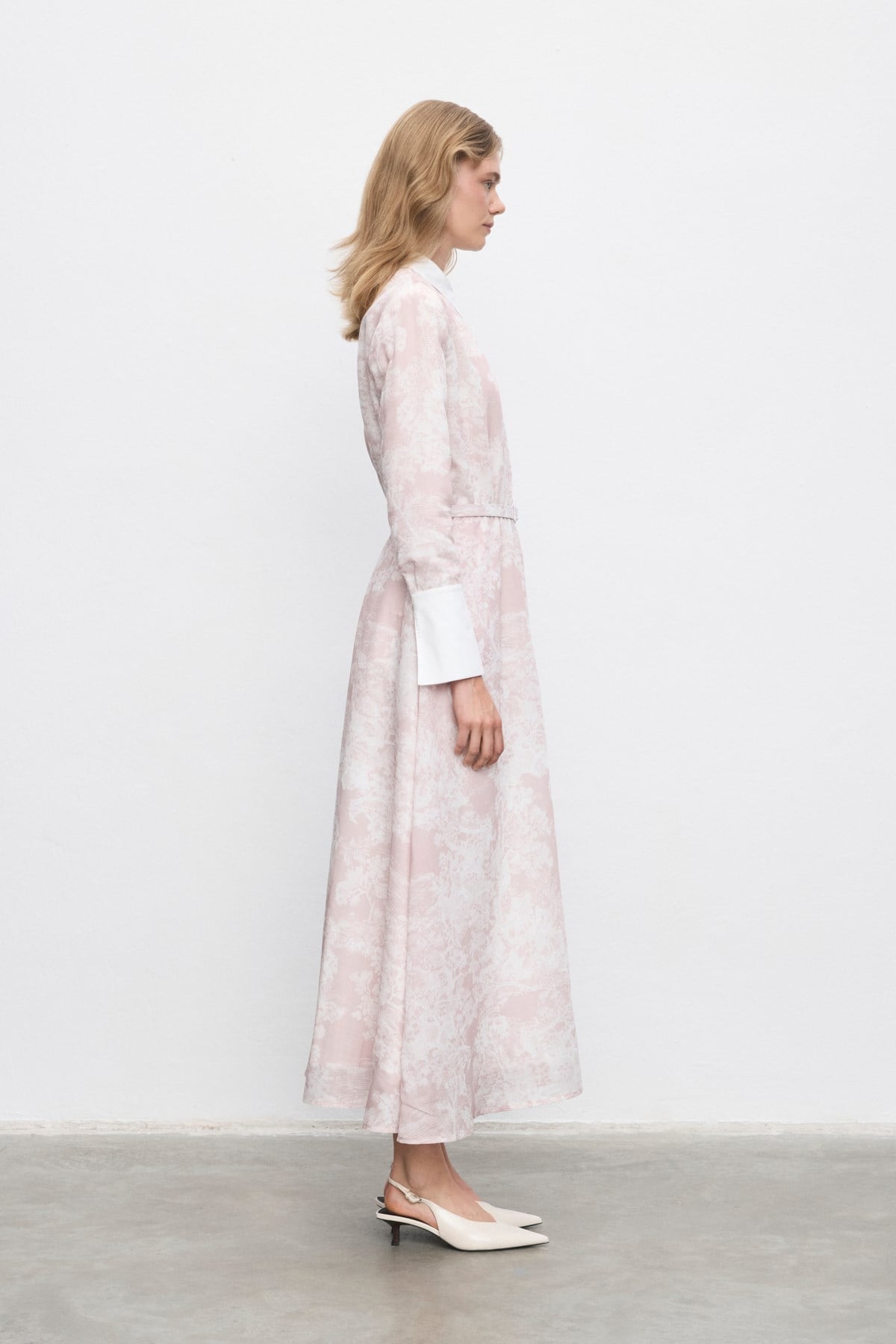 LADY LYOCELL DESENLİ YAKA DETAY ELBİSE PEMBE