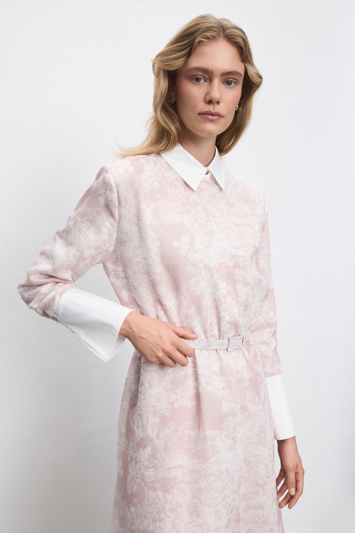 LADY LYOCELL DESENLİ YAKA DETAY ELBİSE PEMBE