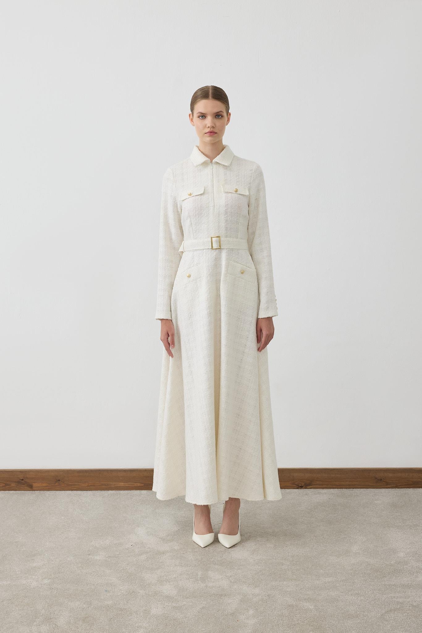 LADY TWEED DRESS ECRU