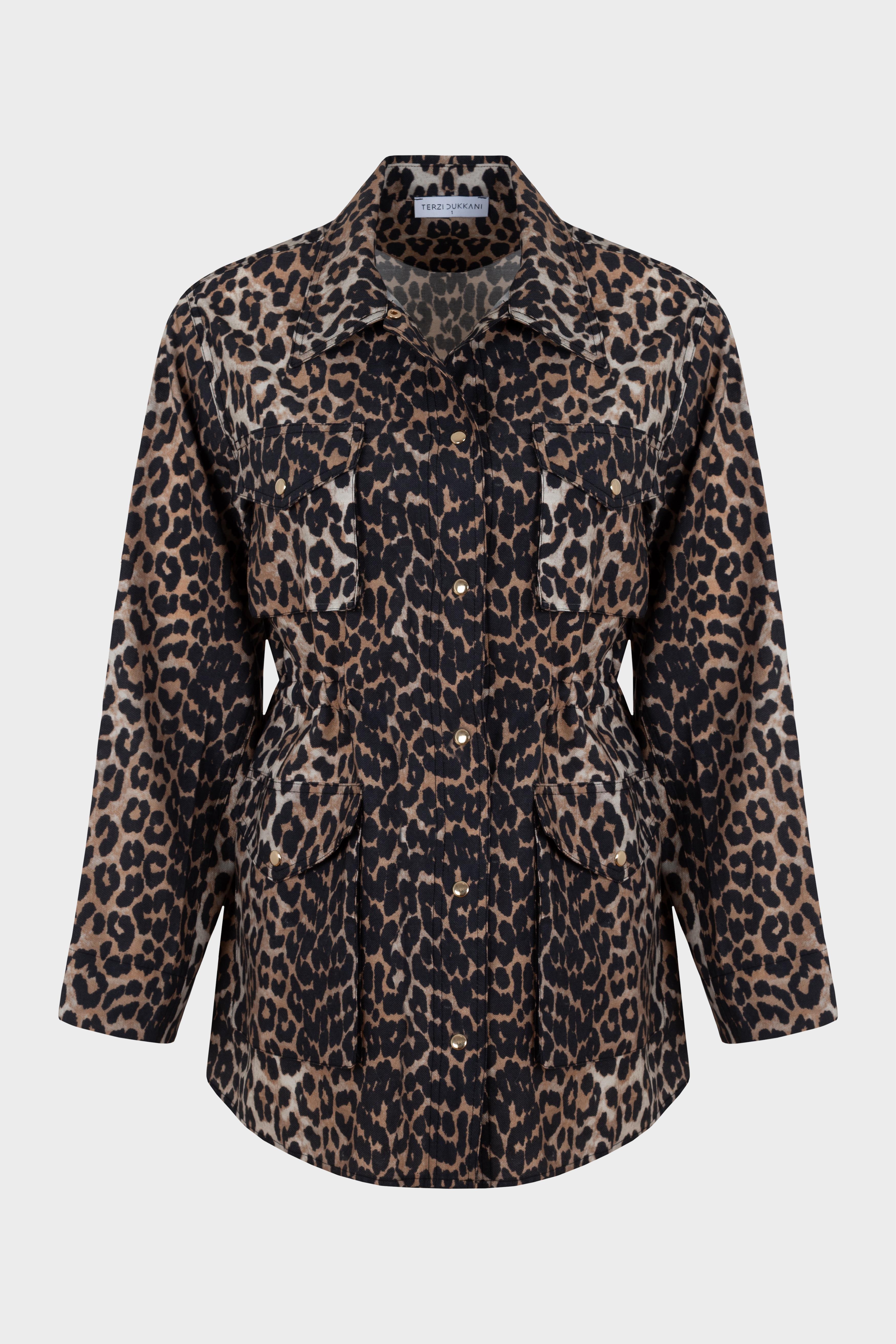 LEOPAR DESEN CEPLİ PANTOLONLU TAKIM KAHVE