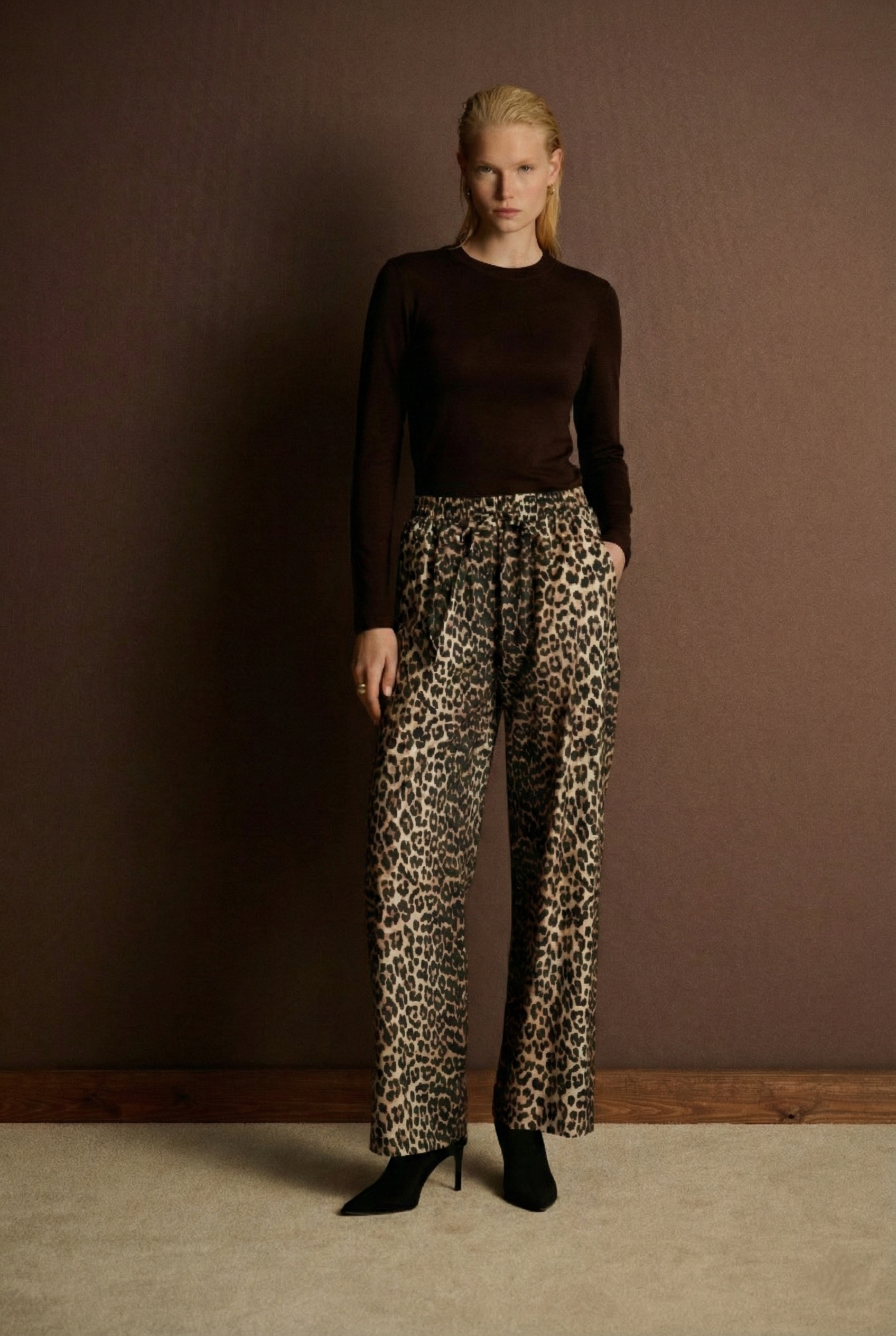 LEOPAR DESEN PANTOLON KAHVE