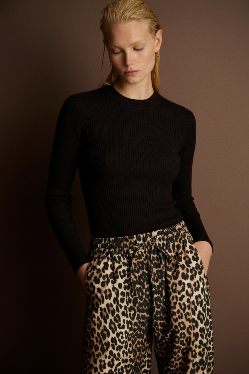 LEOPAR DESEN PANTOLON KAHVE