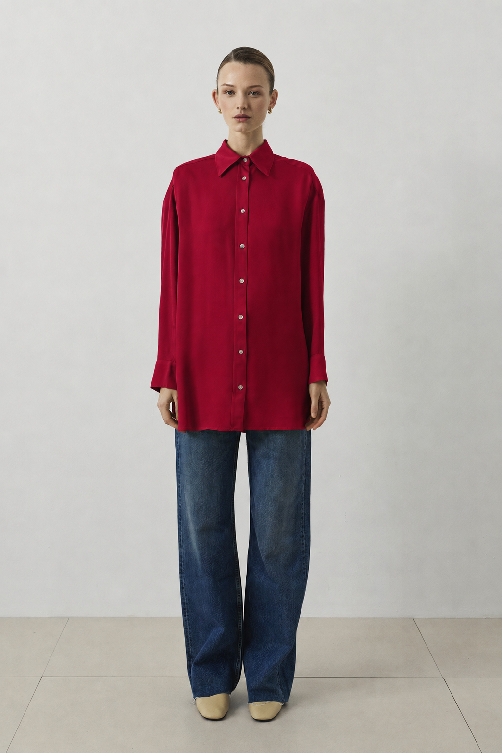 LİLAC ASETAT GÖMLEK KIRMIZI