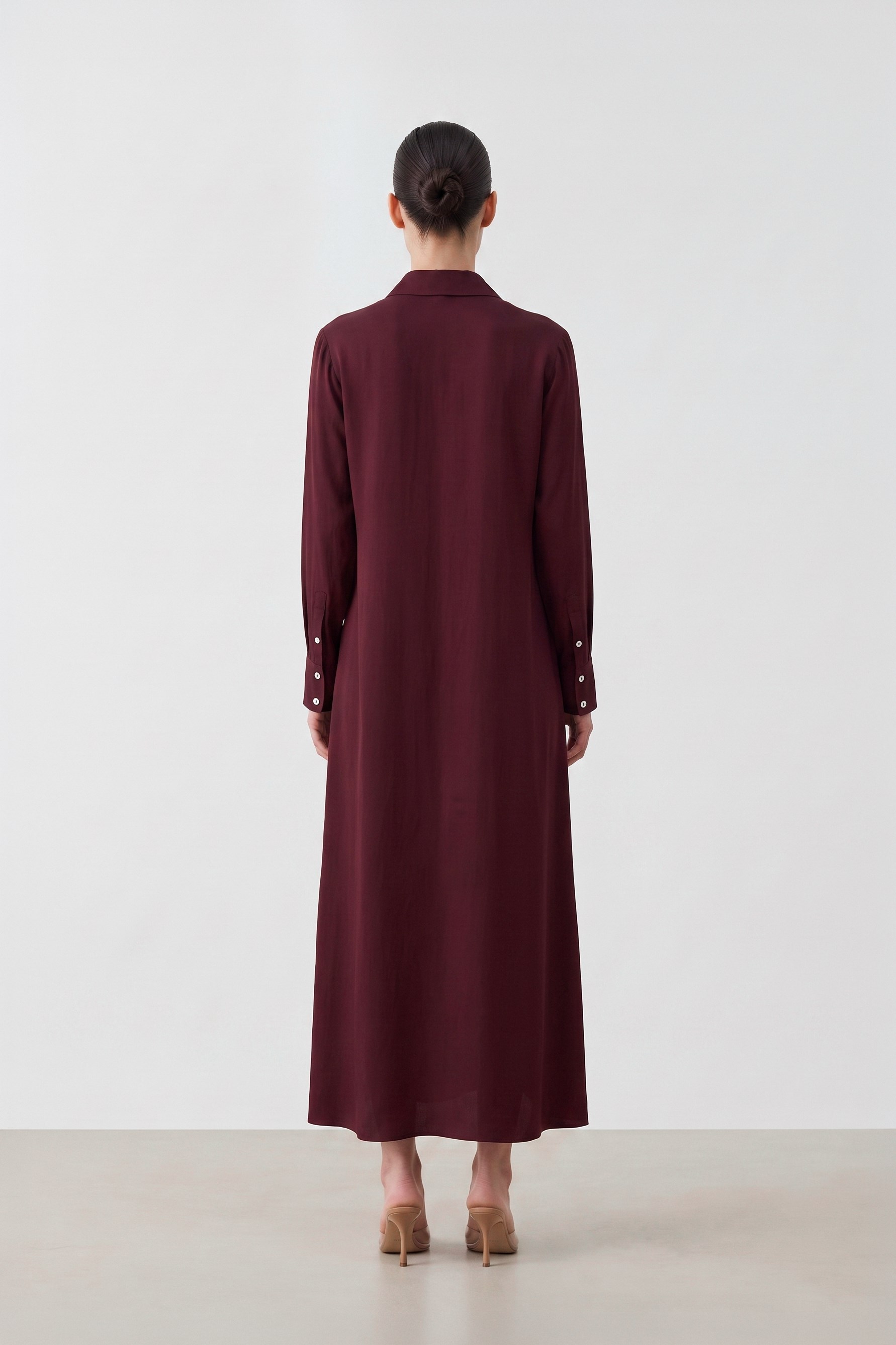 MARIA ASETAT GÖMLEK ELBİSE BORDO