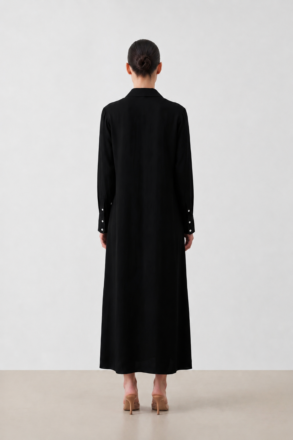 MARIA ASETAT GÖMLEK ELBİSE SİYAH