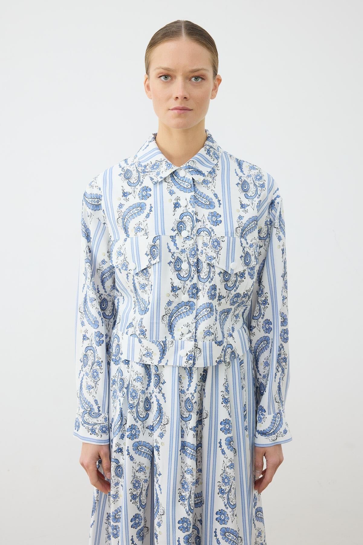 MARIN PATTERNED LIGHT GABARDINE SKIRT SET BABY BLUE