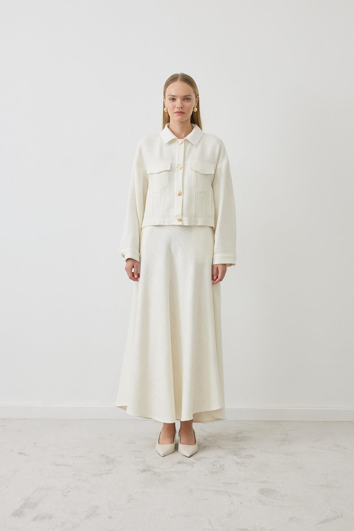 MARVEN TWEED JACKET SKIRT SET ECRU
