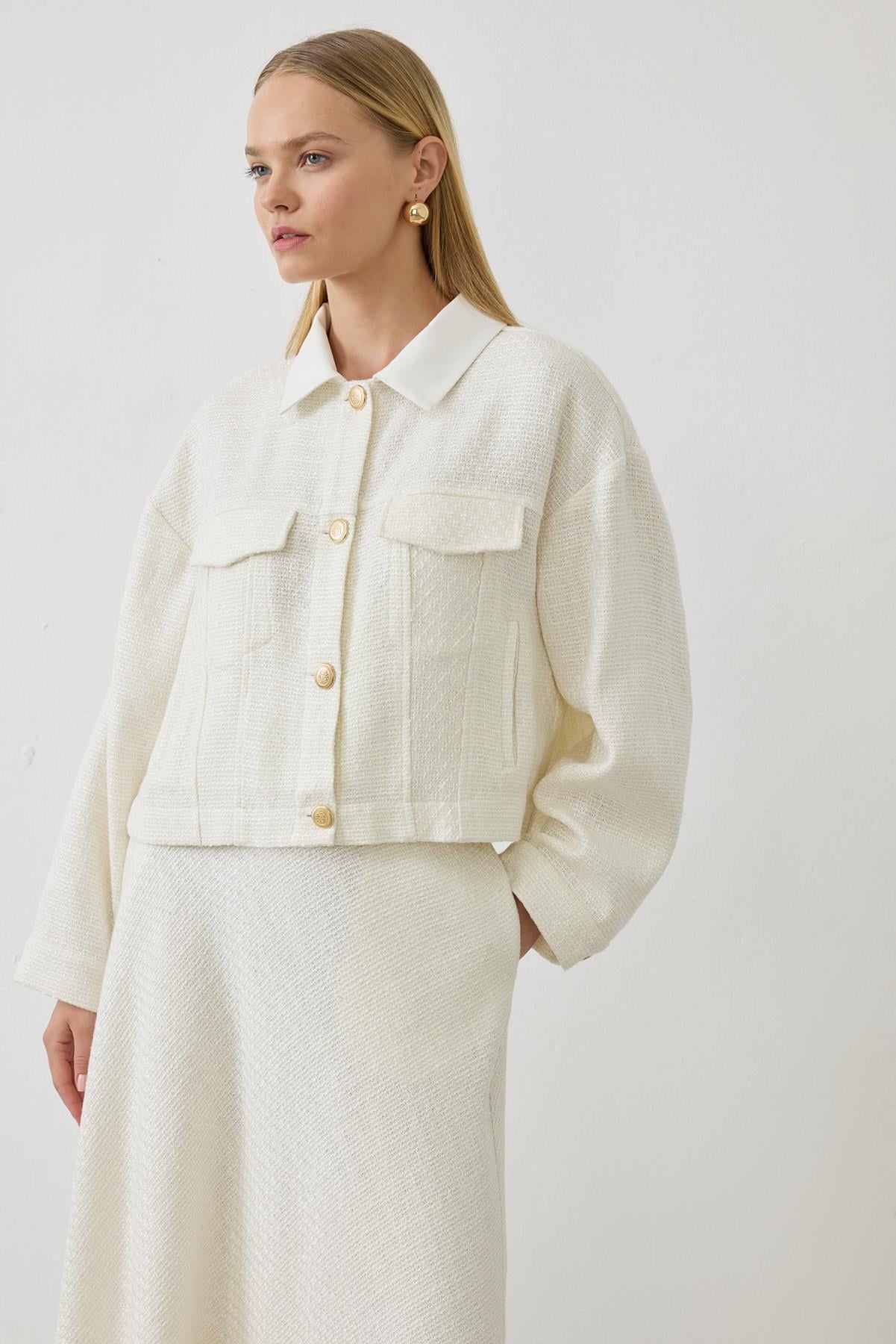 MARVEN TWEED JACKET SKIRT SET ECRU